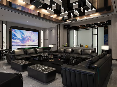 Modern KTV Interior Design With Large LED Screen Leather Sofas And Stylish Lighting 3d model