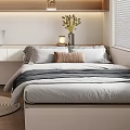 Modern Tatami Bedroom Interior with Desk Chair Bookshelf Window Blinds and Flower Vase