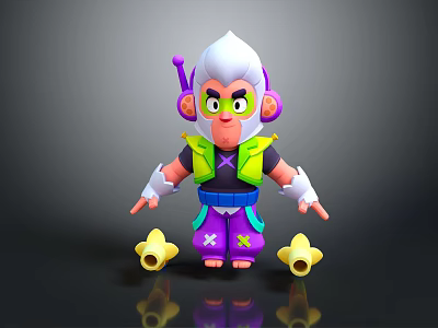 Cartoon Monkey Character With White Hair Green Goggles And Yellow Star Props 3d model