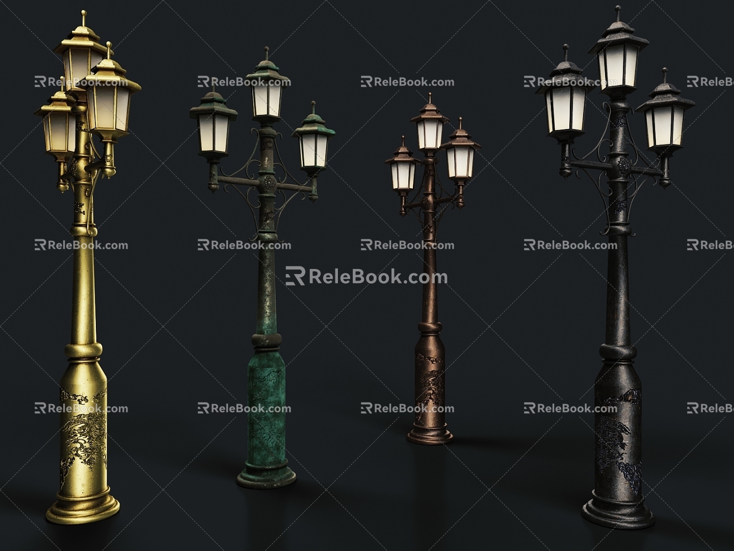 Retro Street Light Steampunk Street Light 3d model