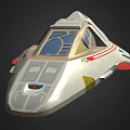 Futuristic Silver Spaceship With Cockpit Red Stripes And Blue Light Panels