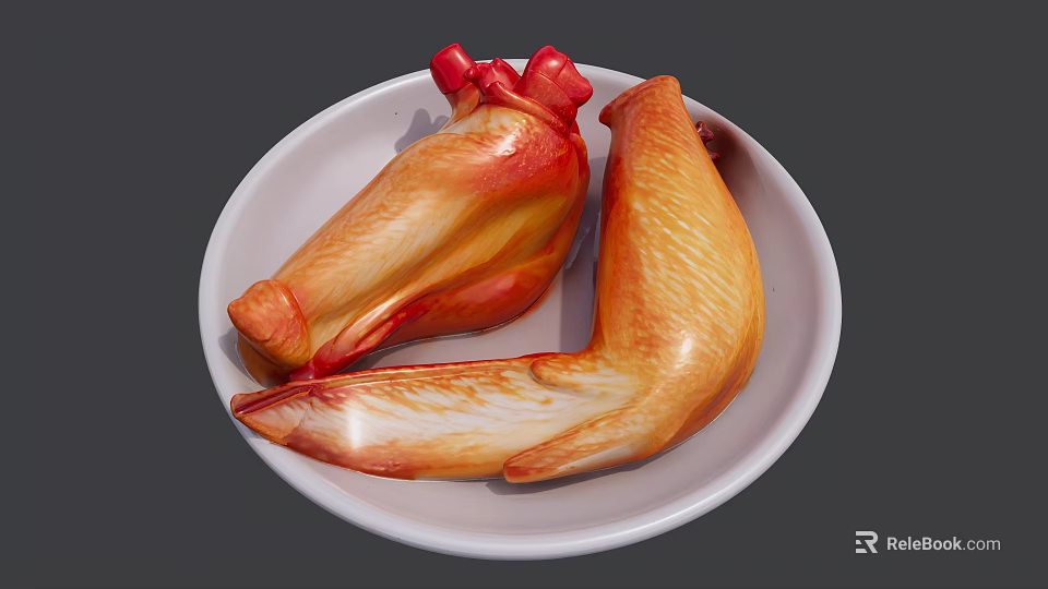 Golden Brown Roasted Chicken Drumsticks And Wings On White Plate 3d model 