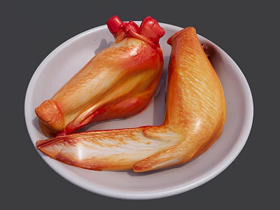 Golden Brown Roasted Chicken Drumsticks And Wings On White Plate 3d model