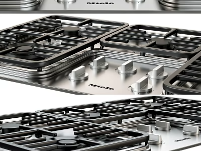Modern Kitchen Featuring Miele Gas Cooktop With Stainless Steel Grill Grates And Control Knobs 3d model