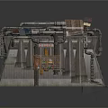 Industrial Mechanical Structure With Metal Pipes Wooden Crate And Stone Walls