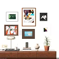 Abstract Paintings Gallery Wall With Different Frames And Home Decor Accents 3d model