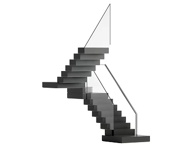 Modern Staircase Design With Gray Floating Steps And Glass Railing 3d model