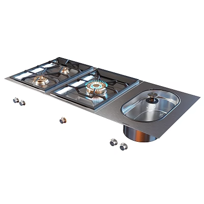 Stainless Steel Built In Gas Stove With Sink And Burner Parts For Kitchen 3d model
