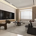 Modern Living And Dining Area Interior With White Sofa TV Wall Coffee Table And Decorative Painting