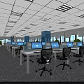 Spacious Public Office Space With Multiple Desks Computers Ergonomic Chairs And Large Windows 3d model