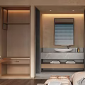 Modern Hotel Guest Room With Wooden Ceiling King Bed Desk And Flat Screen TV