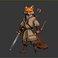 Fox Warrior Character In Detailed Traditional Costume With Bow Arrow And Sword