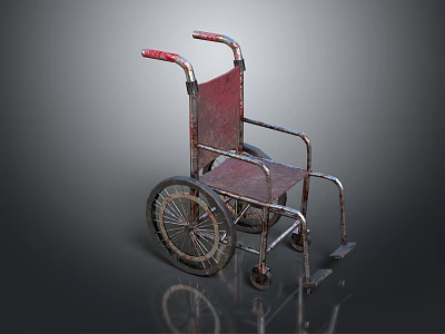 Manual Medical Wheelchair With Metal Frame And Red Armrests 3d model