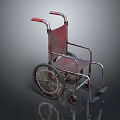 Manual Medical Wheelchair With Metal Frame And Red Armrests