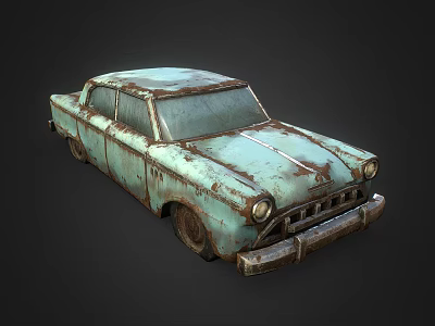 Rusty Old Light Blue Classic Car With Weathered Exterior And Vintage Design 3d model