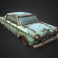 Rusty Old Light Blue Classic Car With Weathered Exterior And Vintage Design
