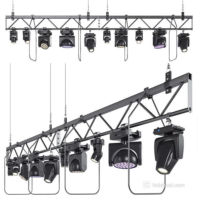 Hanging Stage Pendant Lights Mounted On Metal Truss With Multiple Spotlights For Performance Setup 3d model 