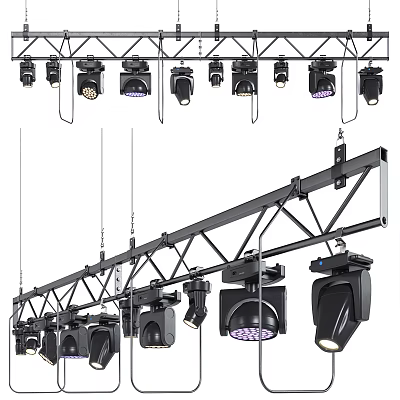 Hanging Stage Pendant Lights Mounted On Metal Truss With Multiple Spotlights For Performance Setup 3d model