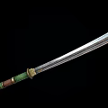 Traditional Long Blade Weapon With Silver Edge And Green Gold Decorative Handle