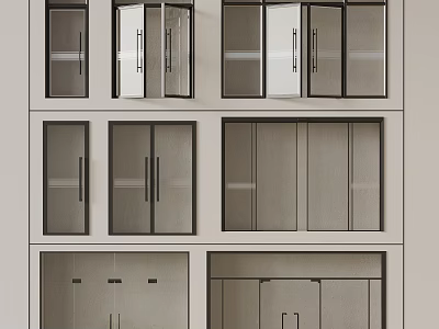 Stylish Double Doors Design With Glass Panels And Wooden Frames For Interior Spaces 3d model
