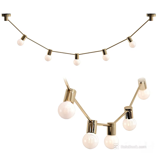 Contemporary Chandelier With String Lights And Branched Design Featuring White Glass Bulbs 3d model 