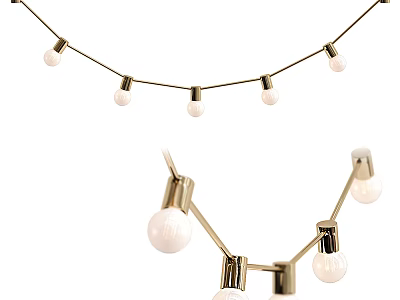 Contemporary Chandelier With String Lights And Branched Design Featuring White Glass Bulbs 3d model