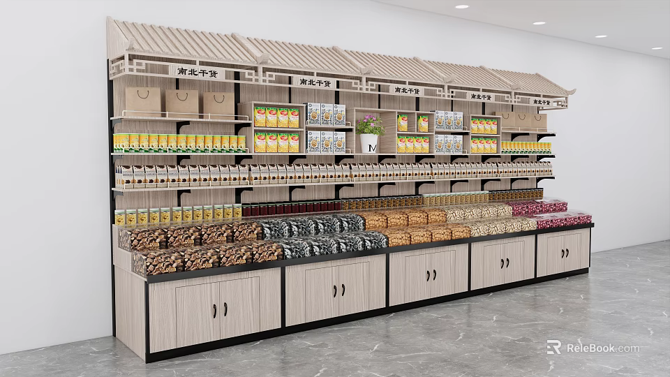 Retail Display Shelves Featuring Multi Tier Racks And Cabinet Doors For Product Storage 3d model 