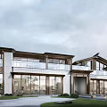 Modern Townhouse Exterior Design With Large Windows Black Roof And White Walls