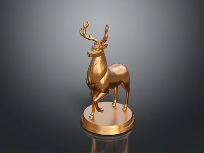 Golden Deer Statue With Polished Base For Home Decorative Ornament 3d model
