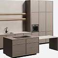 Modern Kitchen Interior Design Featuring Wooden Cabinets Island Shelves Oven And Sink