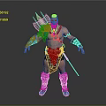 Shirtless Muscular Warrior Man Standing With Leather Armor And Sword On Gray Background
