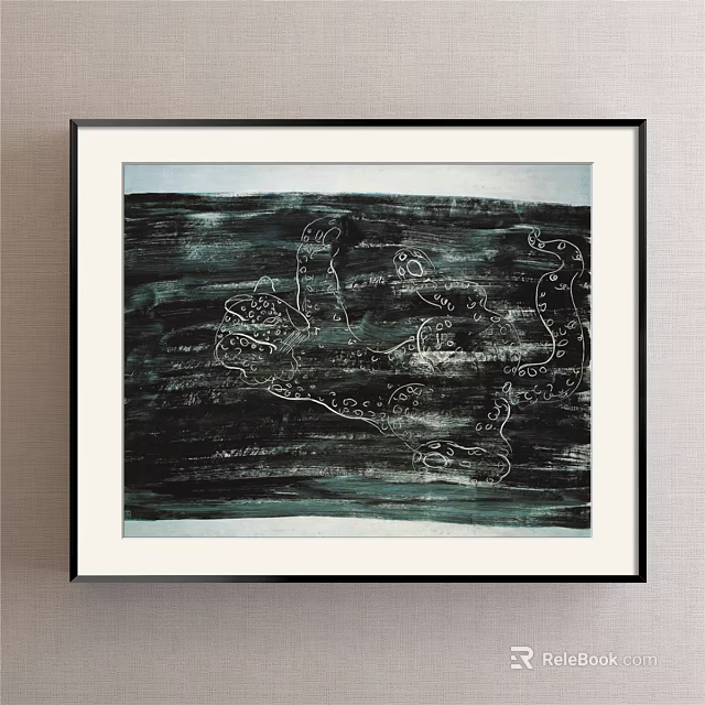 Framed Abstract Artwork With Dark Background And White Line Text Elements 3d model