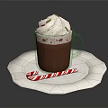 Rich Hot Chocolate With Whipped Cream Green White Sprinkles And Candy Cane On White Plate