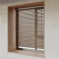 Wooden Window Blinds In Modern Interior With Natural Color Frame And Sill