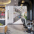 Modern Hair Salon Interior With Styling Chairs Reception Desk And Hanging Lights