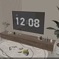 Stylish Modern Wooden TV Stand With Decor Items And Green Plants In Living Room