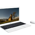 Silver Laptop With Sleek Design Clear Display Screen And Wireless Mouse 3d model
