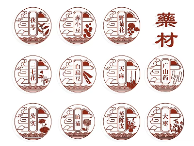 Silhouette of Chinese Herbal Medicine with Circular Patterns and Traditional Medicinal Plants 3d model