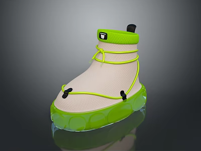 Stylish High Top Light Beige Sneakers With Neon Green Laces Transparent Green Sole 3d model