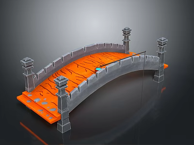 Arch Bridge 3D Model With Orange Walkway And Decorative Stone Pillars 3d model
