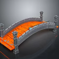 Arch Bridge 3D Model With Orange Walkway And Decorative Stone Pillars