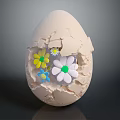 Decorative Ornament Set with Cracked Eggshell and Small Yellow Blue White Flowers