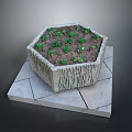 Green Plants Thriving in Hexagonal Stone Planter on Stone Slab Base