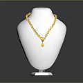 Gold Necklace With Chain Link Design Round Pendant On White Mannequin Transparent Base