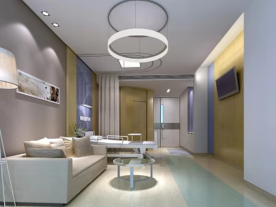 Modern Living Room Interior With Sofa Coffee Table TV Wall And Pendant Light 3d model