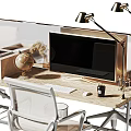 Modern Office Desk Setup With 949 Digital Clock Ergonomic Chairs And Globe 3d model