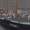 Classic Wooden Ship With Tall Masts Red White Flags And Dark Hull Design
