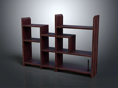Dark Brown Wooden Open Bookcase With Multiple Shelves And Cubbyholes 3d model