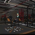 Modern Fitness Gym Interior With Weight Lifting Equipment And Polka Dot Floor