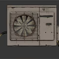Aged Electrical Appliance with Rusted Surface Fan Grille and Portable Wheels